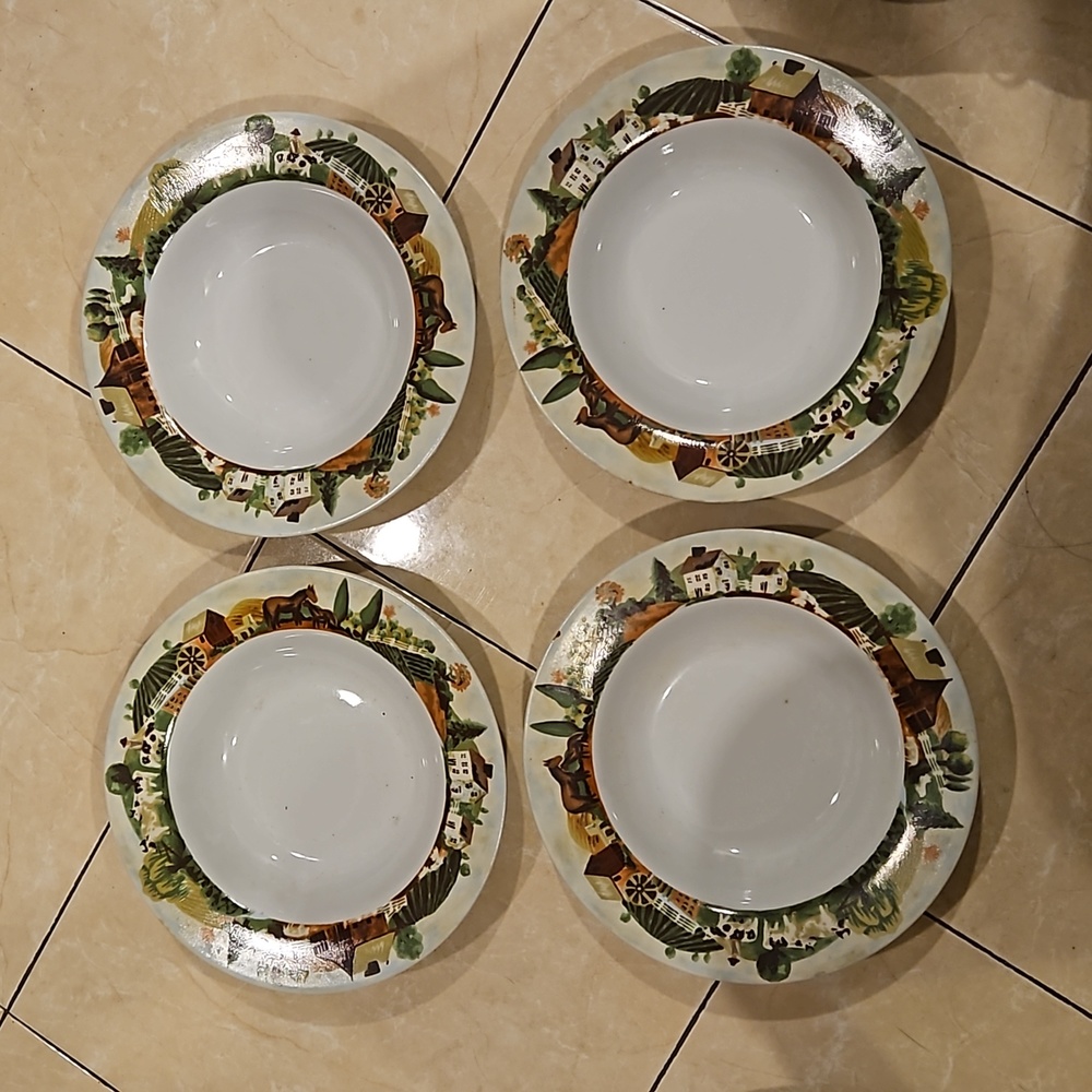 4 Faberware Country Life Hannah Green Soup deep cup Plate platter